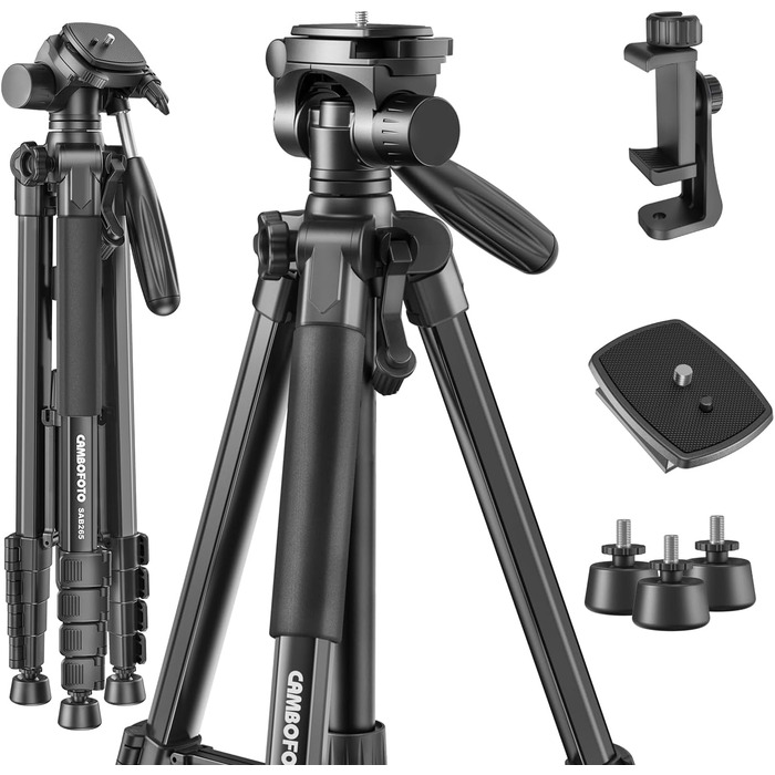 Камера-штатив CAMBOFOTO 188 см для Nikon, Canon, Sony з сумкою, легкий алюмінієвий тринога, 3D-панорамна голова, універсальне кріплення 1/4'' (чорний)