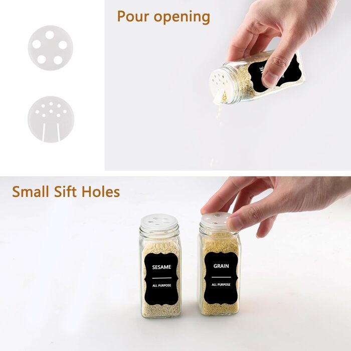 Набір банок для спецій квадратних [12 штук] з бамбуковою кришкою, 120 мл, з воронкою, наклейками, щіткою та ситами