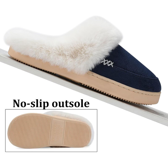 Домашні тапочки NineCiFun для жінок, з меморі-піною, пухнасті, для дому та вулиці, з антиковзкою підошвою, з теплим плюшевим підкладкою, сірі (світло-сірі) (42/45.5 EU, темно-синій)