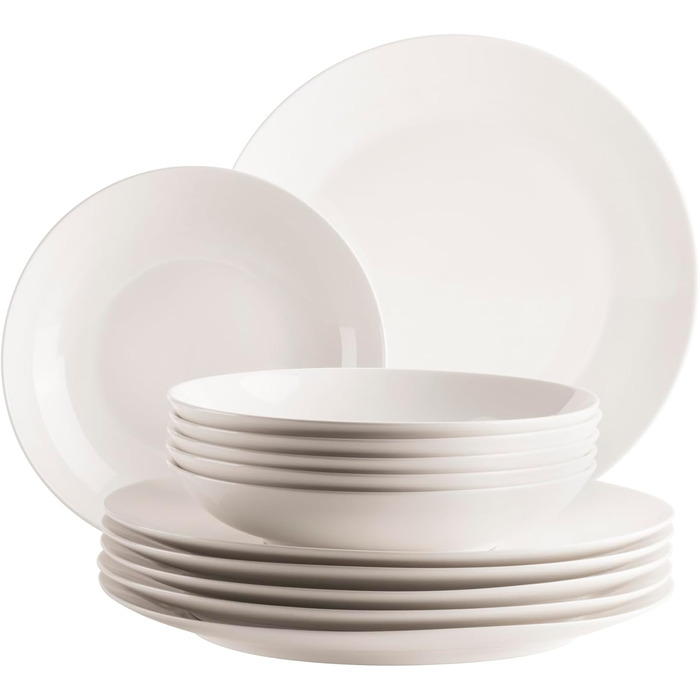 MÄSER Belmira: 12-Piece Porzellan Tableware Set for 6 - Elegant White Dinnerware