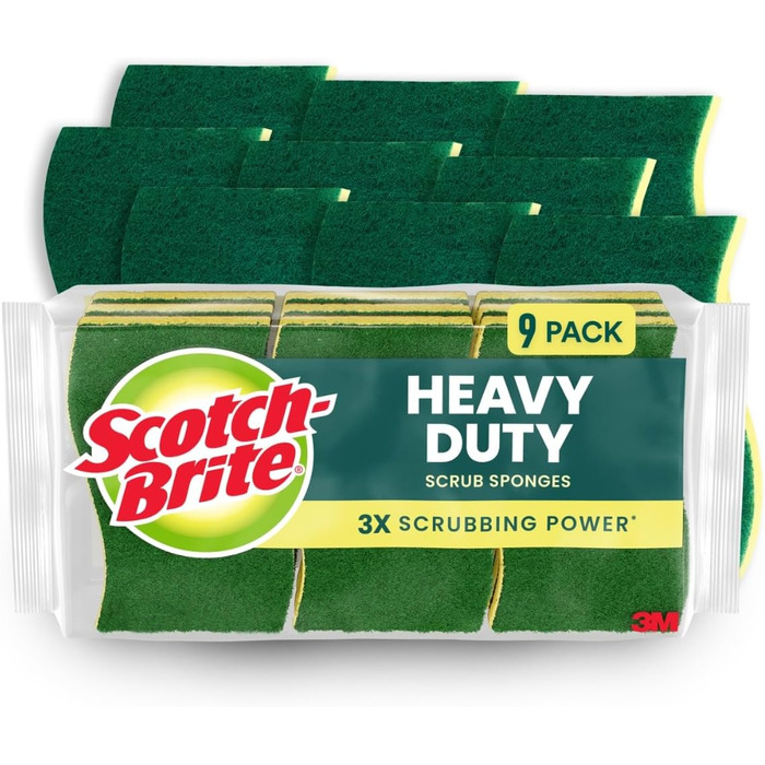 Scotch-Brite Robuste Scrub Sponges, sponges for cleaning kitchens and households, robust sponges safe for uncoated cookware, 9 scrub sponges