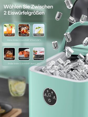 Машина для приготування льоду FOHERE 14 кг, 24 години, 8 кубиків за 6 хвилин, 2 розміри, самоочищення, з ручкою, лопаткою та кошиком, для вечірок, офісу, кемпінгу (м'ятний)