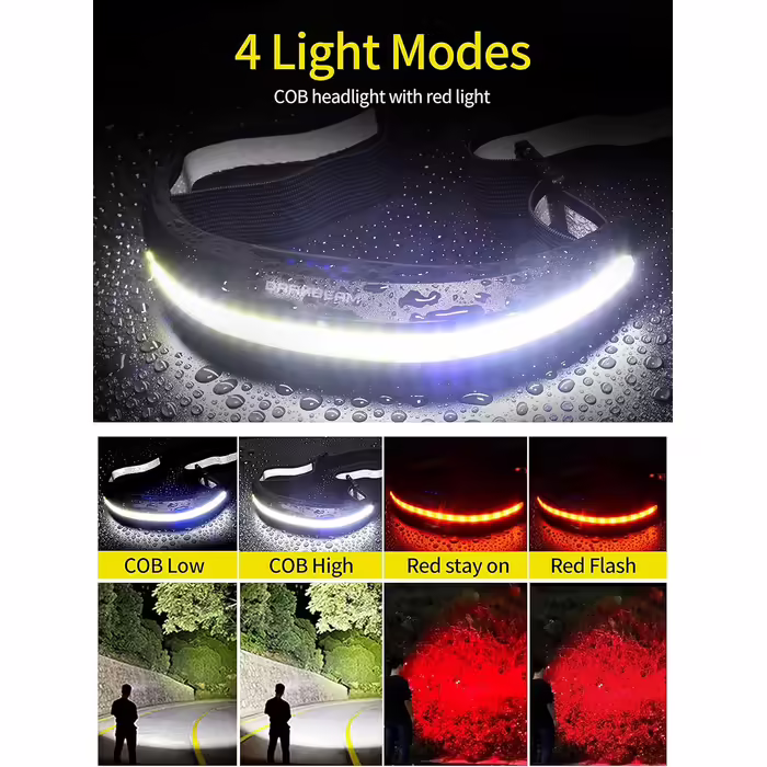 Налобний ліхтар DARKBEAM LED COB з червоним світлом, USB-акумулятор, надяскравий, для шолома, кемпінгу, риболовлі, ремонту, комплект 2 шт. (червоне та біле світло, кліпса)