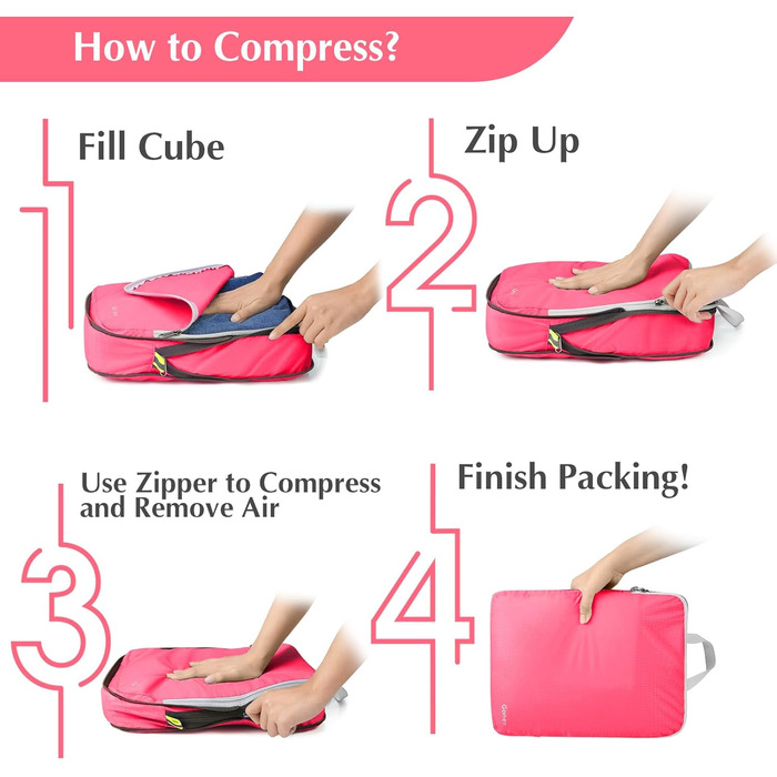 Набір кубиків для пакування валізи Gonex (4 шт), Органайзер для подорожей, Набір сумок для одягу, Колір: Помаранчево-жовтий (Світло-рожевий)