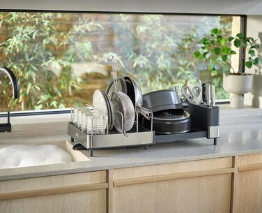 Підставка для посуду Joseph Joseph Extend Extendable з віднімним контейнером для столових приборів, поворотним піддоном, нержавіюча сталь (Max, Grey)
