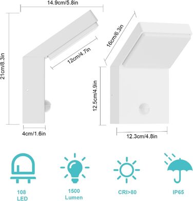 КЛІТЕН Зовнішня бра з LED та датчиком руху, 24W, IP65, вологостійка, для саду, тераси, входу, тепле світло 3000K