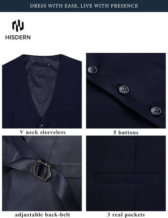 Чоловіча жилетка HISDERN для весілля та свят, бавовна, однотонна, темно-синя