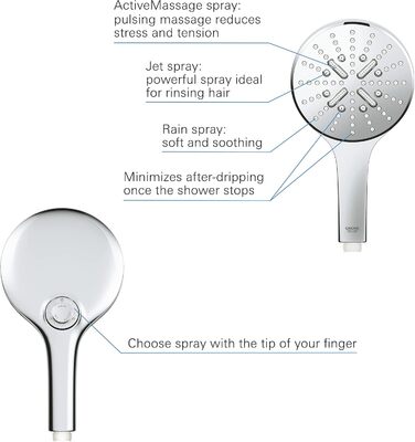 Душова лійка GROHE Vitalio SmartActive 150, водозберігаюча, 9 л/хв (ручна, 3 режими, Antikalk, універсальний під'єднання, хром, 130 мм)