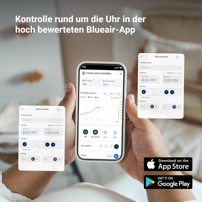 Blueair Premium Smart: Ультразвуковий зволожувач повітря для кімнат до 46 м² | 3.5 л, нічний режим, Auto-режим