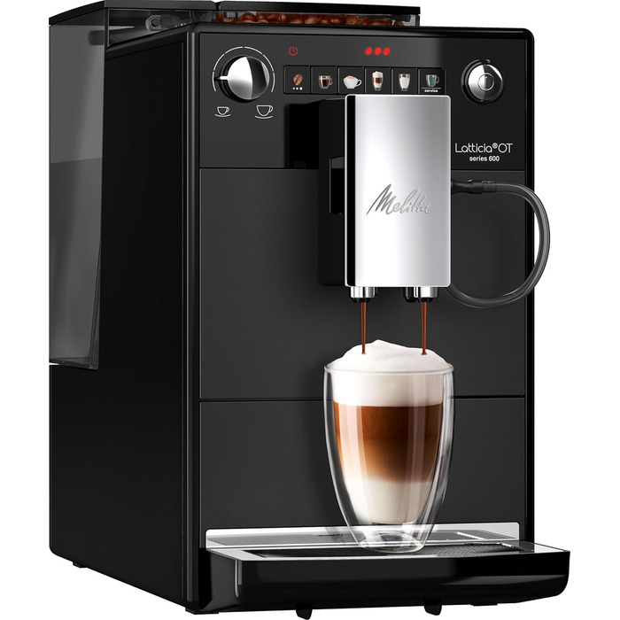 Melitta Latticia OT - Fully Automatic Coffee Machine with Milk System, Coffee Machine with Grinder for e.g. Coffee or Cappuccino, black