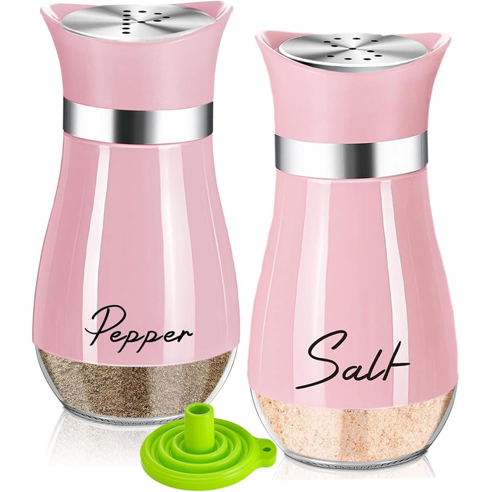 Набір для солі та перцю з нержавіючої сталі з скляною пляшечкою, дозатор спецій, кухонне приладдя для дому, кухні, ресторану, обіднього столу (Рожевий)