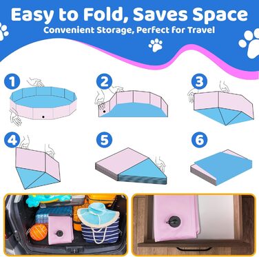 80x20 cm Foldable Dog Pool – Collapsible Plastic Hard Pool for Dogs and Children, Non-Slip Pet Bathtub for Outdoor Use in the Garden, Lightweight and Portable (Pink, 220x30cm)