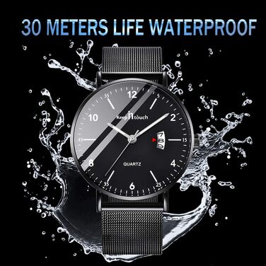 Чоловічий годинник Unendlich U, ультратонкий, водонепроникний, кварцовий, з мінімалістичним цифровим дисплеєм, цифровий календар, для бізнесу та повсякденного носіння, корпус та браслет з нержавіючої сталі (Black-a)