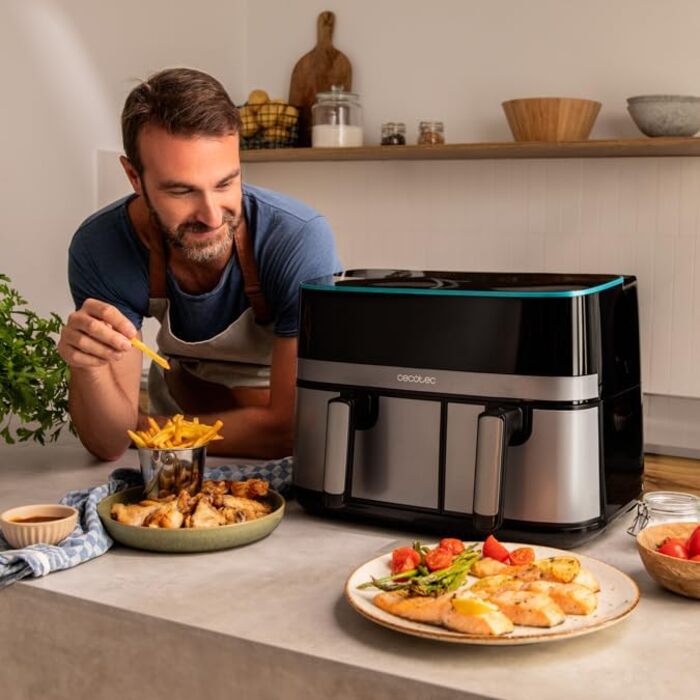 Фритюрниця без олії Cecotec Cecofry Advance 9000 Window 9L. 2200W, рухома перегородка, Dual Temp 80-200ºC, PerfectCook, 2 кошики (5,5 + 3,5L)