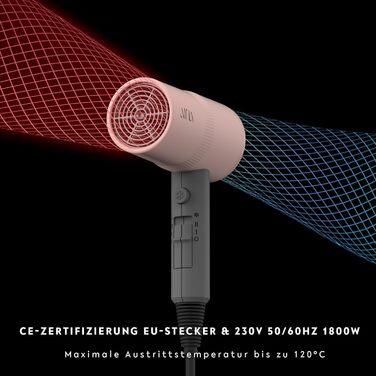 Фен AINA з дифузором: Іонська технологія, керамічне покриття, Cold Shot, 230V