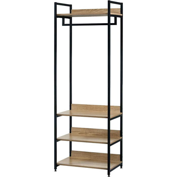 WOLTU Clothes Rack with Shelf, Open Wardrobe with Shoe Shelf, Coat Rack for Bedroom, Wood and Steel (Light Oak + Black)