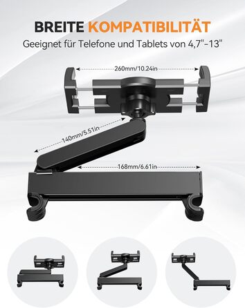 Тримач для планшета в авто TECKNET: універсальний, 360° обертання, для iPad, iPhone, Galaxy Tab, Switch (4.7-12.9