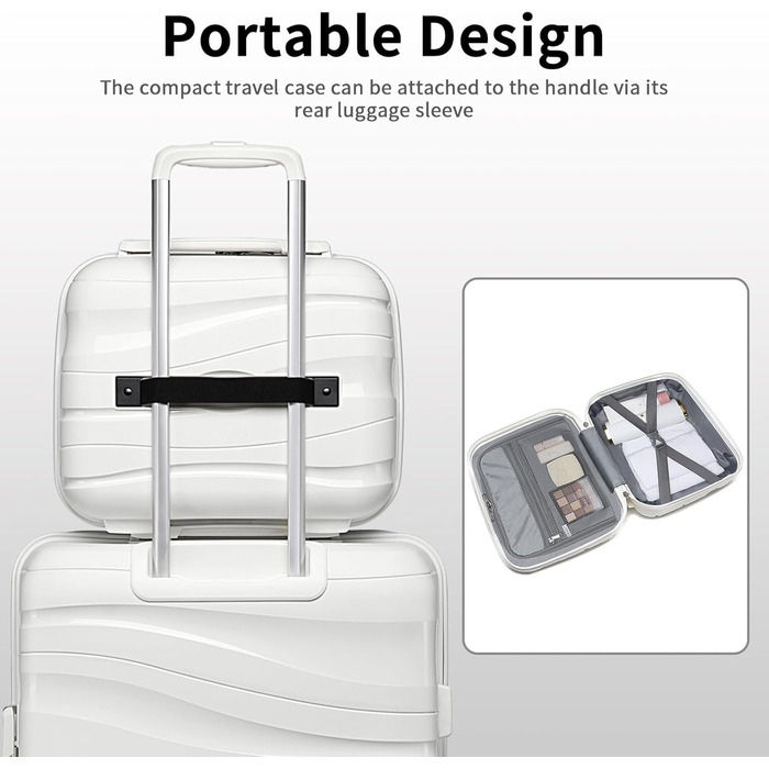 Набір валіз KONO 2 шт: ручна валіза-тележка 56 см + косметичка з поліпропілену, жорсткий корпус, 4 колеса, TSA-замок (кремово-білий)