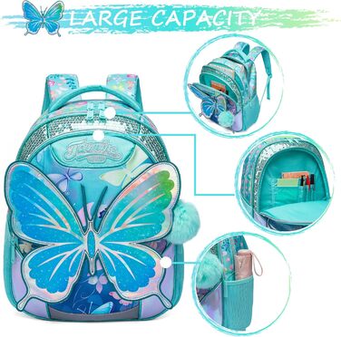 Шкільний рюкзак для дівчинки HTgroce, 3 клас, зелений з метеликом