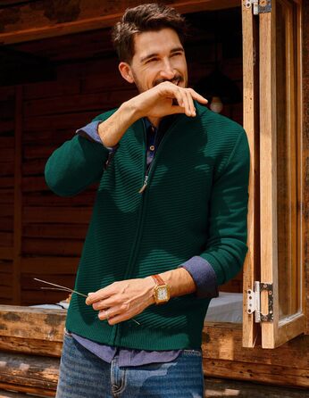 Кардиган чоловічий PJ PAUL JONES з блискавкою та стоячим коміром, грубий в'язання (S, Зелений)