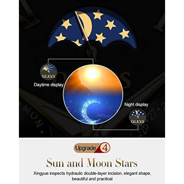 Набір автоматичних механічних годинників для пари OLEVS: чоловічий та жіночий, з календарем та фазами місяця, двоколірні