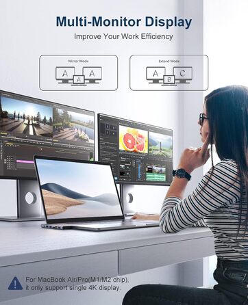 Док-станція USB C для MacBook та Windows, 3 монітори, Ethernet, 2 HDMI, VGA, PD3.0, SD/TF, 4 USB порти (UCN3317)