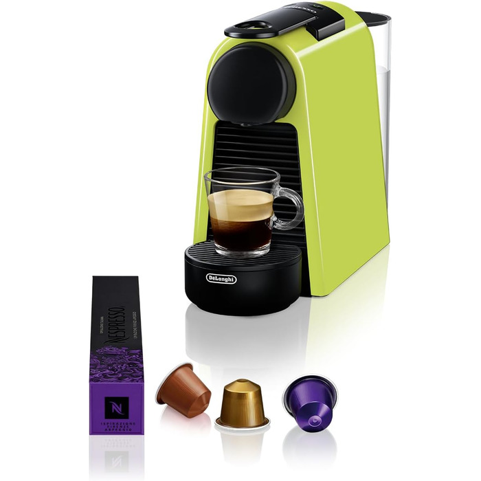 Кавова капсульна машина Nespresso De'Longhi Essenza Mini EN 85.L, 19 бар, компактна, набір капсул, лайм, без спінювача молока