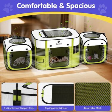 Pawaboo Розкладний вольєр для тварин, переносна клітка для собак та котів, зелений, 90x70x60 см (3-в-1)
