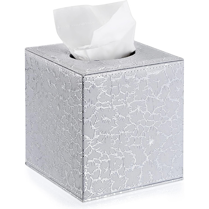 BTSKY Square Tissue Box Cover made of PU Leather – stylish cube-shaped tissue box holder with magnetic bottom, decorative PU tissue box for vanity dresser, bedside table, table