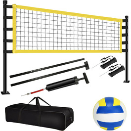 Yoving Adjustable Beach Volleyball Set - 9.5m x 1m | Steel Posts, Field Lines, Ball & Carry Bag | Indoor/Outdoor Professional Volleyball Net