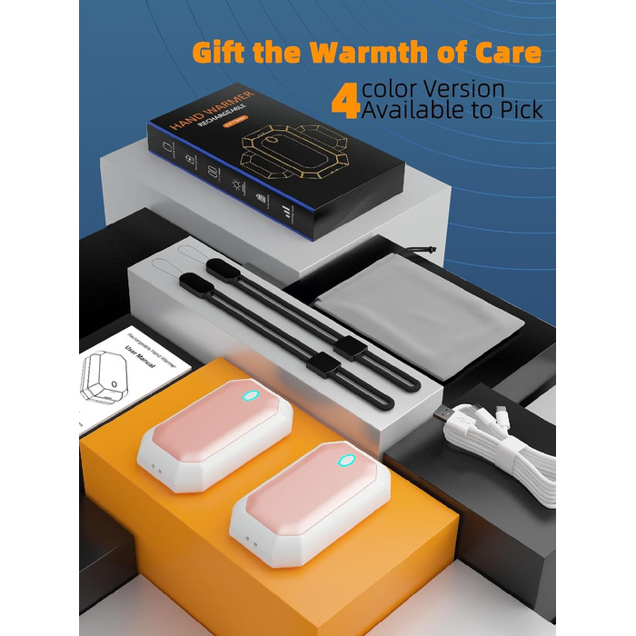 Електричні грілки для рук, багаторазові, 2 шт. в наборі, 3 режими нагріву, USB-зарядка, для чоловіків, на вулиці, кемпінг, полювання, рожеві