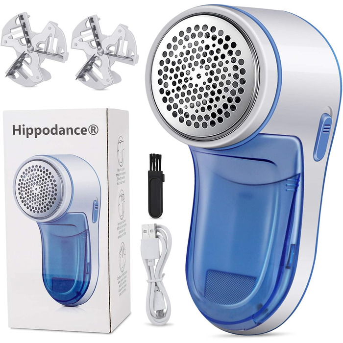 Електричний видальник ворсу Hippodance - USB, 2 змінні леза, для одягу, білий/блакитний
