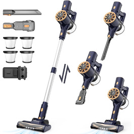 Бездротовий акумуляторний пилосос Vortisys - ручний, 350W, 45KPa, 55 хв роботи, 5-в-1 фільтрація, щітка проти ковтунів, для твердих поверхонь, килимів, шерсті тварин, темно-синій