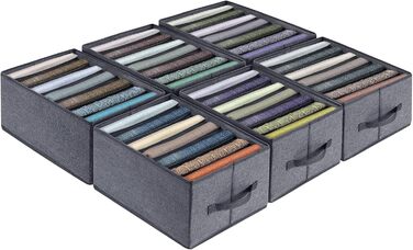 BIGLUFU 6-Piece Closet Organizer Fabric Folding Storage Box Set with 7 Compartments Drawer Organization System Storage for Clothes, T-Shirts, Pants, Underwear, Jeans