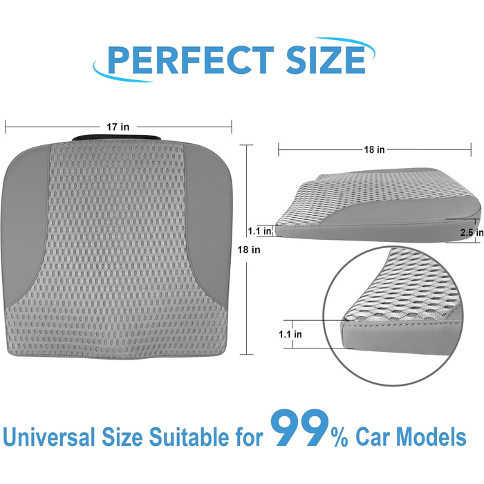 Подушка для сидіння в авто з Memory Foam для спини та куприка, шкіряна, 4D сітка, темно-сіра