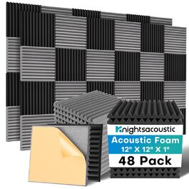 Акустичний поролон Knightsacoustic для звукоізоляції студії, панелі-поглиначі шуму 30x30x2.5 см, чорний (52 шт)