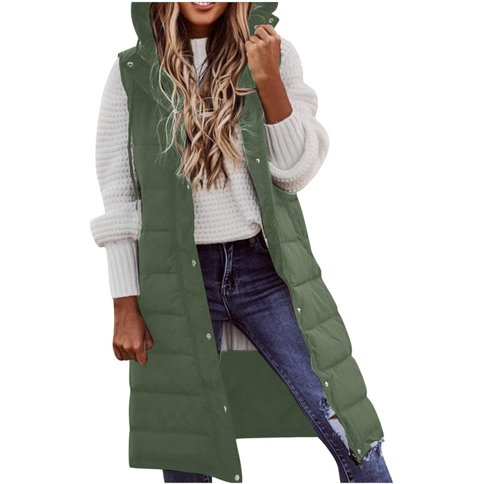 Жіноча стьобана жилетка Longweste з капюшоном, тепла зимова жилетка, м'який верх, зелений колір
