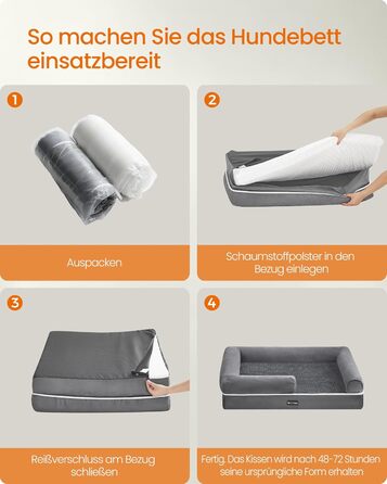 Ортопедичне ліжко для собак Feandrea, м'яке, з піднятими бортиками, 91 x 68 x 18 см, сірий колір, знімний чохол, неслизьке дно