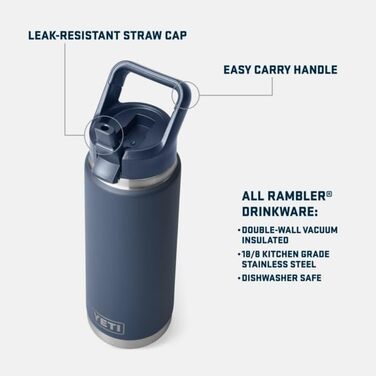 YETI Rambler C Straw Bottle, Stainless Steel Vacuum Insulated Bottle with Straw Cap, 18 oz (532 ml) (Rescue Red)