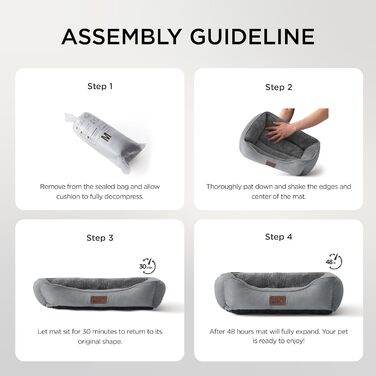 Кішечка ліжко BEDSURE велике, миється - 63.5x53см, неслизьке, для собак та кішок, квадратна корзина з м'яким бордюром, сіре, 63.5 x 53 см (Д x Ш)