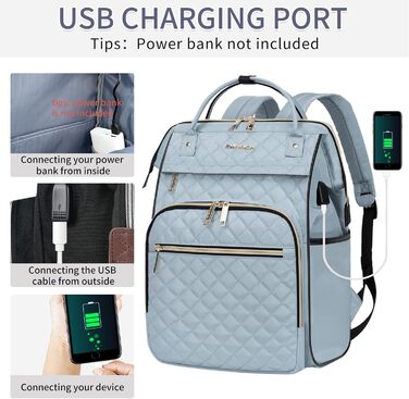 Жіночий рюкзак EMPSIGN з відділенням для ноутбука 17 дюймів. Стильний рюкзак для навчання, роботи, подорожей. Чорний, блакитний.