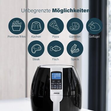 Princess Hot Air Fryer with 3.2 Liter Capacity, Digital Display, 8 Programs, 1500 Watt, Oil-Free, Air Fryer - Aerofryer182020 STANDARD DESIGN 3.2L