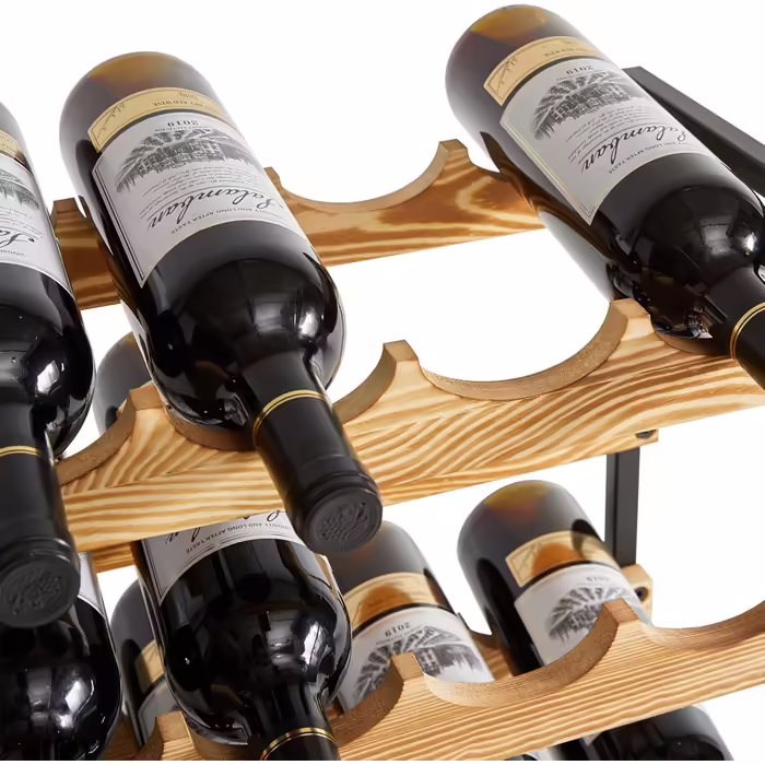 IBUYKE Wine Rack, Freestanding Wine Storage Rack, 4-Tier Shelf, For Bar Counter, Restaurant, Kitchen, Table Shelf Wine Holder, Black TMJ903H (Wood, 12 Bottles)
