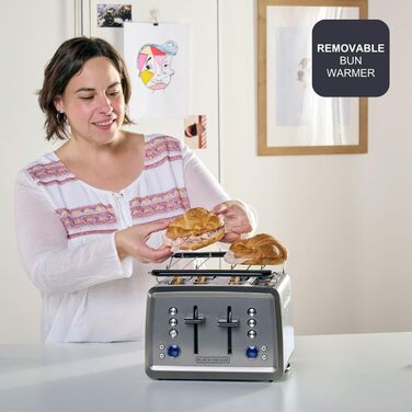 Тостер BLACK+DECKER BXTO1960E з цифровим керуванням, 1960 Вт, 4 слоти, 6 рівнів підсмажування, функції: стоп, підігрів, розморожування, автоматичне центрування, підігрівач для бутербродів