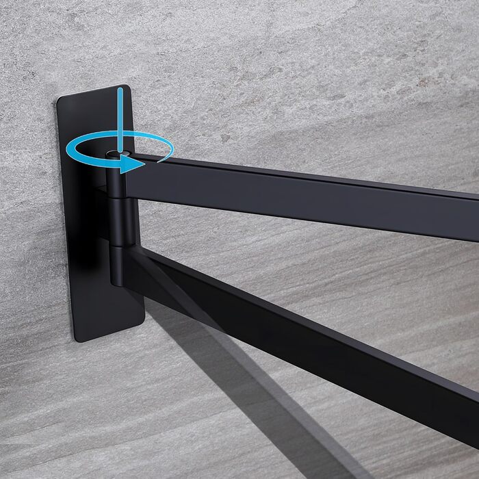 Підвісний тримач для рушників ZUNTO, 2 шт., поворотний 180°, не потребує свердління, нержавіюча сталь 304, для ванної та кухні, сріблястий (матова чорна), 40.8 см