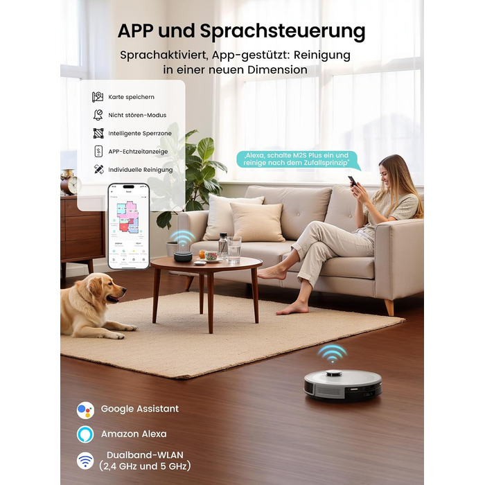 Робот-пилосос LEFANT M1: Мапірування, вологе прибирання, No-Go зони, 5500Pa, керування через додаток/Alexa, білий