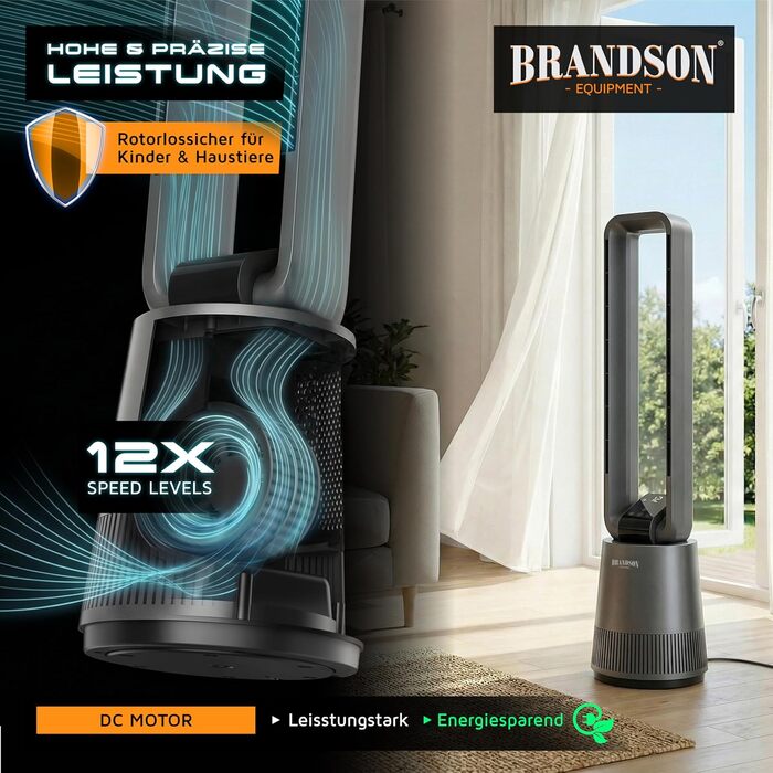 Вентилятор підлоговий Brandson DC ECO Line з пультом, 3 режими, нічний режим, енергоефективний для спальні