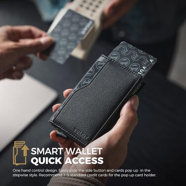 Кредитне портмоне VULKIT з вікном для ID, RFID-захист, автоматичний висувний механізм, шкіряне, чорне