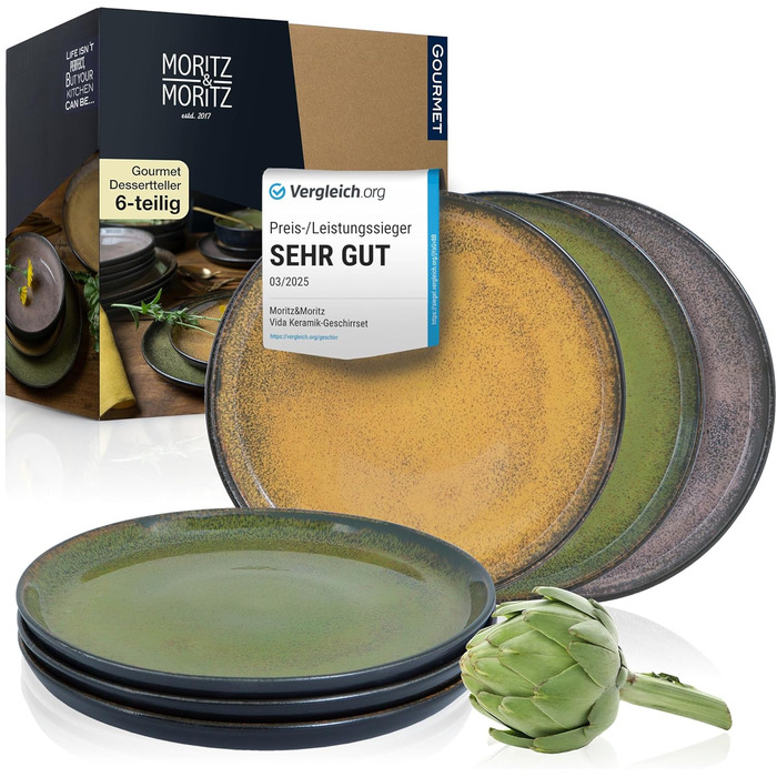 Набір посуду Moritz & Moritz VIDA на 12 осіб (36 предметів) - сучасний порцеляновий сервіз, стійкий до подряпин, підходить для мікрохвильової печі та посудомийної машини, обідній сервіз, сервіз для столу, комбінований сервіз на 12 осіб (вінтаж, десертні тарілки (6 шт))