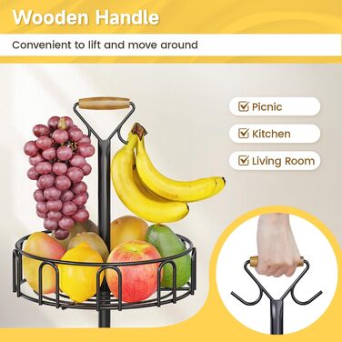 Організатор для фруктів та овочів PouHenier з 3 ярусами та 2 гачками, чорний